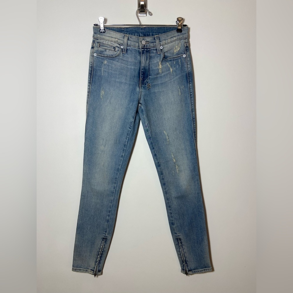 Ksubi Womens Light Washed Denim Distressed Skinny Jeans Blue Size 26 Ankle Zip